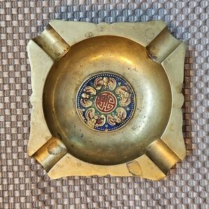 Vintage Brass Enamel Bats Chinese Ashtray